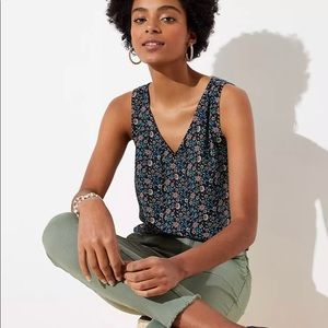 Loft Vine V-Neck Mixed Media Shell